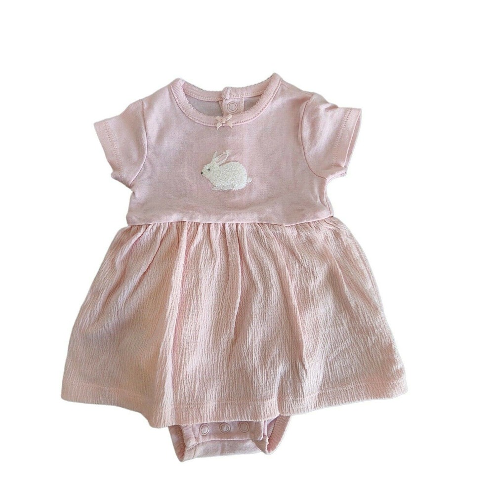 Carter's 3 Month 3M Infant Pastel Pink Bunny Dress Snap Close Bloomers Easter - Picture 1 of 5